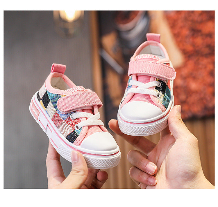 Kids’ Canvas Sneakers – Checkered Casual Shoes, Soft Sole