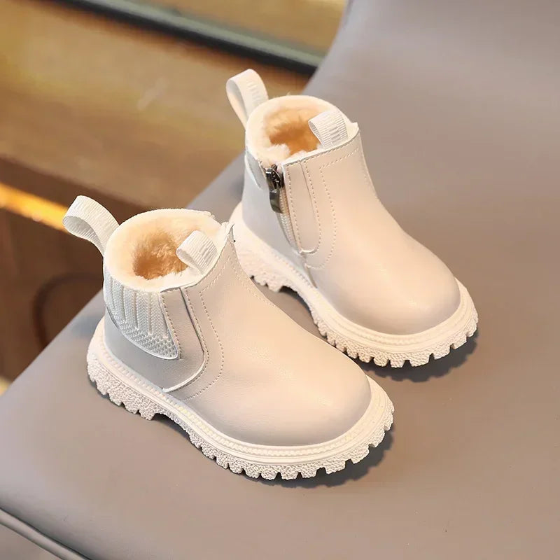 Kids’ Ankle Leather Boots – Warm, Comfortable, Non-Slip