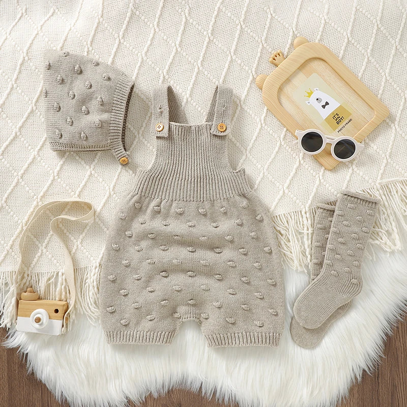 3pcs/Set Girls Sleeveless Knitted Rompers Hats Socks Outfits 0-18m Infant Suits