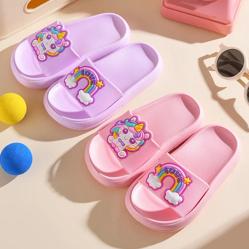 Kids Unicorn Rainbow Slippers – Non-Slip Indoor & Beach Shoes