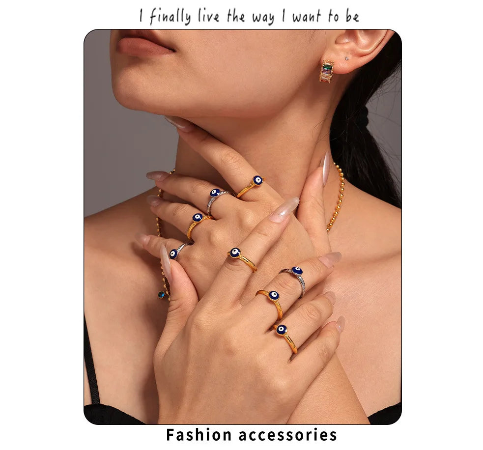 Simple Eye of eveil Stainless Steel Rings For Women Gold Plated Waterproof Finger Ring Charm Luxury Jewelry Gift Wholesale