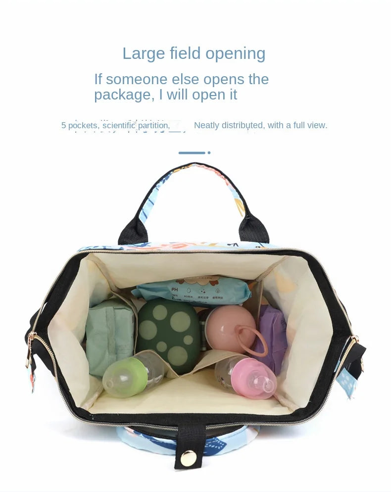 Fashion Print Nappy Backpack – Multi-Functional Large Capacity Mommy Bag for Outdoor Travel & Baby Care