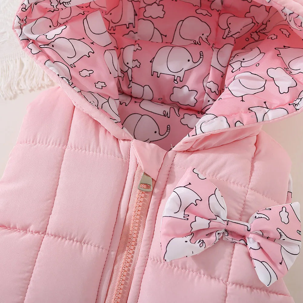 Kids Hooded Vest – Pink Elephant Print
