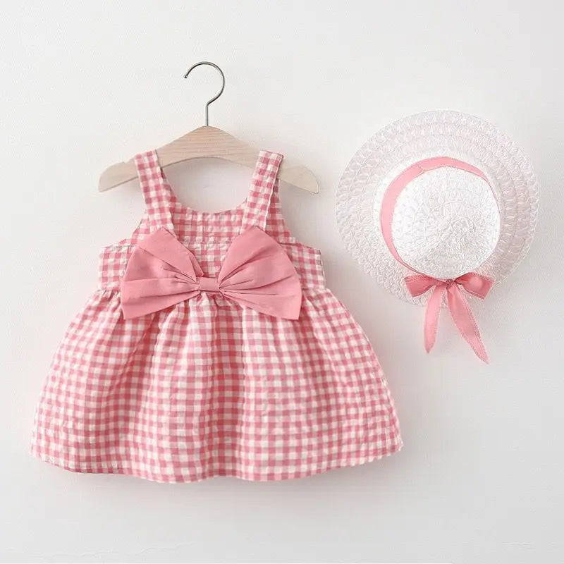 2Pcs/Set Baby Girl Plaid Sweet-  0 To 3 Years Children Clothes Suit & Hat