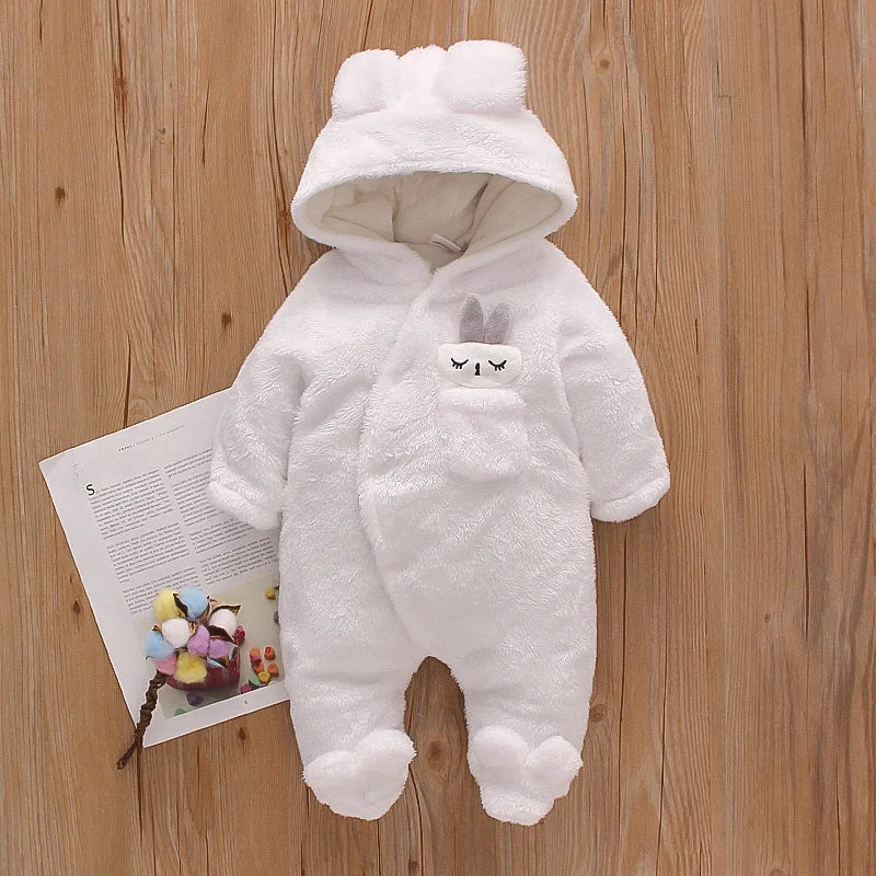 0–2 Years Baby Plush Jumpsuit, Cute Dog & Rabbit Print