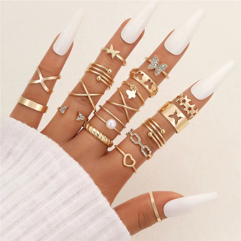 Heart Geometric Gold Butterfly Ring