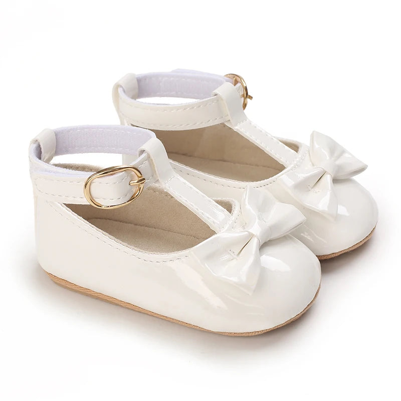 Baby Girls’ Bow Princess Shoes – Soft Leather Non-Slip Walking Sneakers