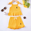 2pcs Camisole Bow Tops & Casual Shorts Set Cute Small Fresh Style Daily