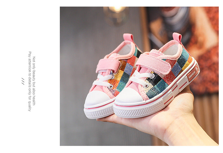 Kids’ Canvas Sneakers – Checkered Casual Shoes, Soft Sole