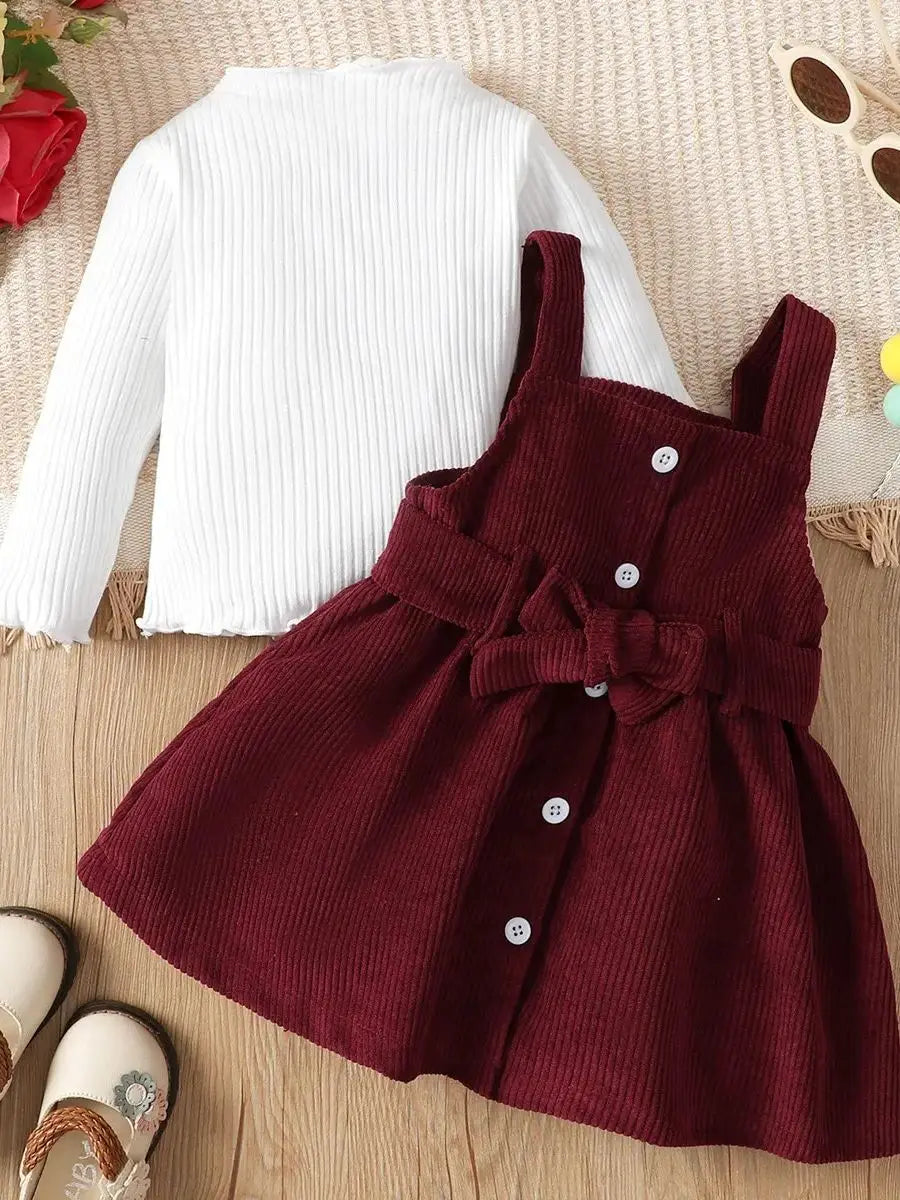 Baby Girl Dress Set – Solid Color, Long Sleeve (0–3Y)