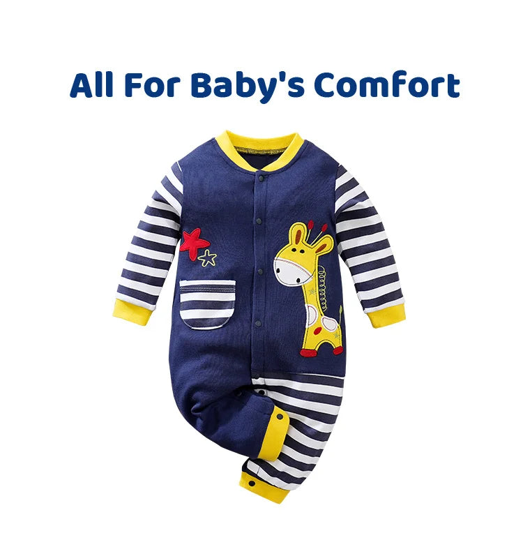 Baby Cotton Bodysuit, Cartoon Giraffe Long Sleeve