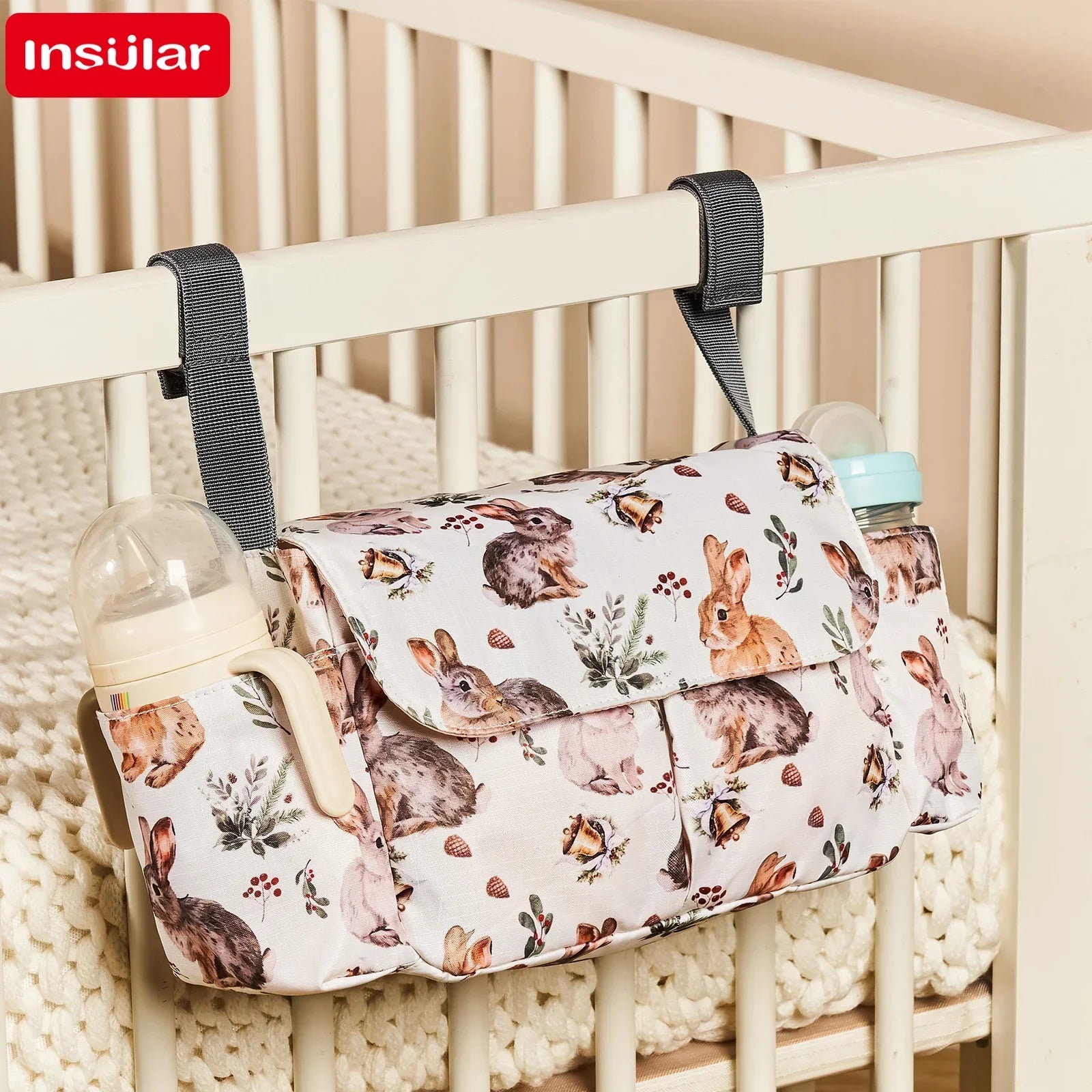 Diaper Bag for Baby – Waterproof Cartoon Stroller Organizer with Hooks for Buggy/Pram