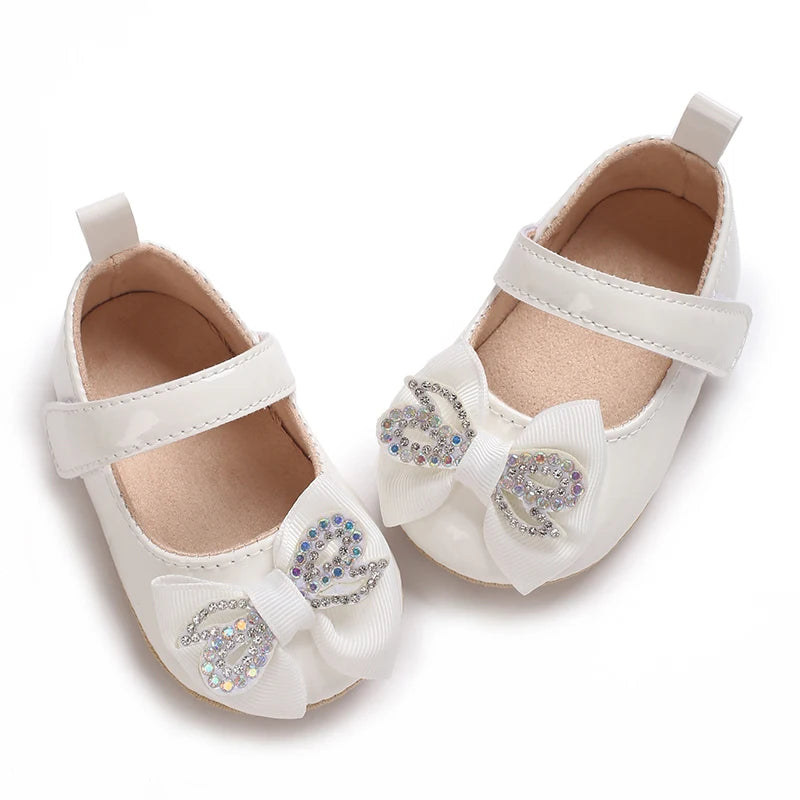 Baby Girls’ Bow Princess Shoes – Soft Leather Non-Slip Walking Sneakers