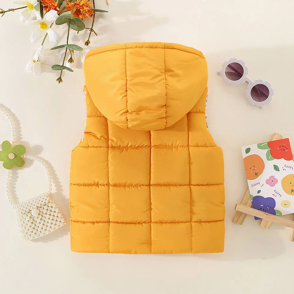 Kids Hooded Vest – Pink Elephant Print