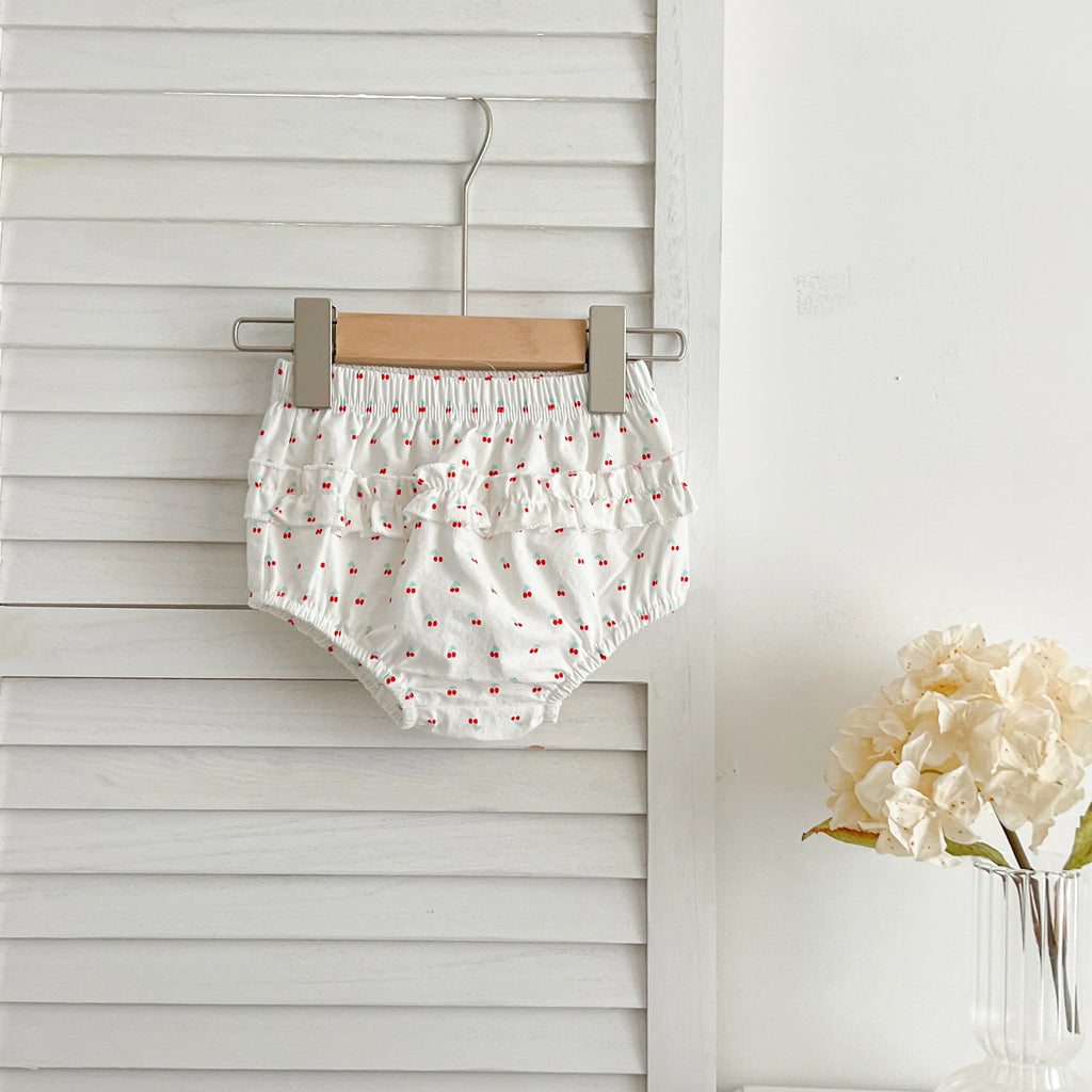 Baby Girl Cherry Floral Outfit – Summer (0–12M)