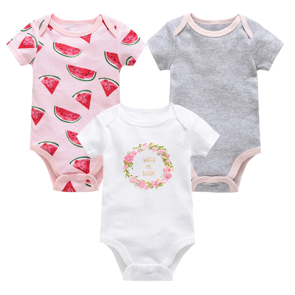 3/6PCS Baby Bodysuit Set, Cotton Short Sleeve 0–12M