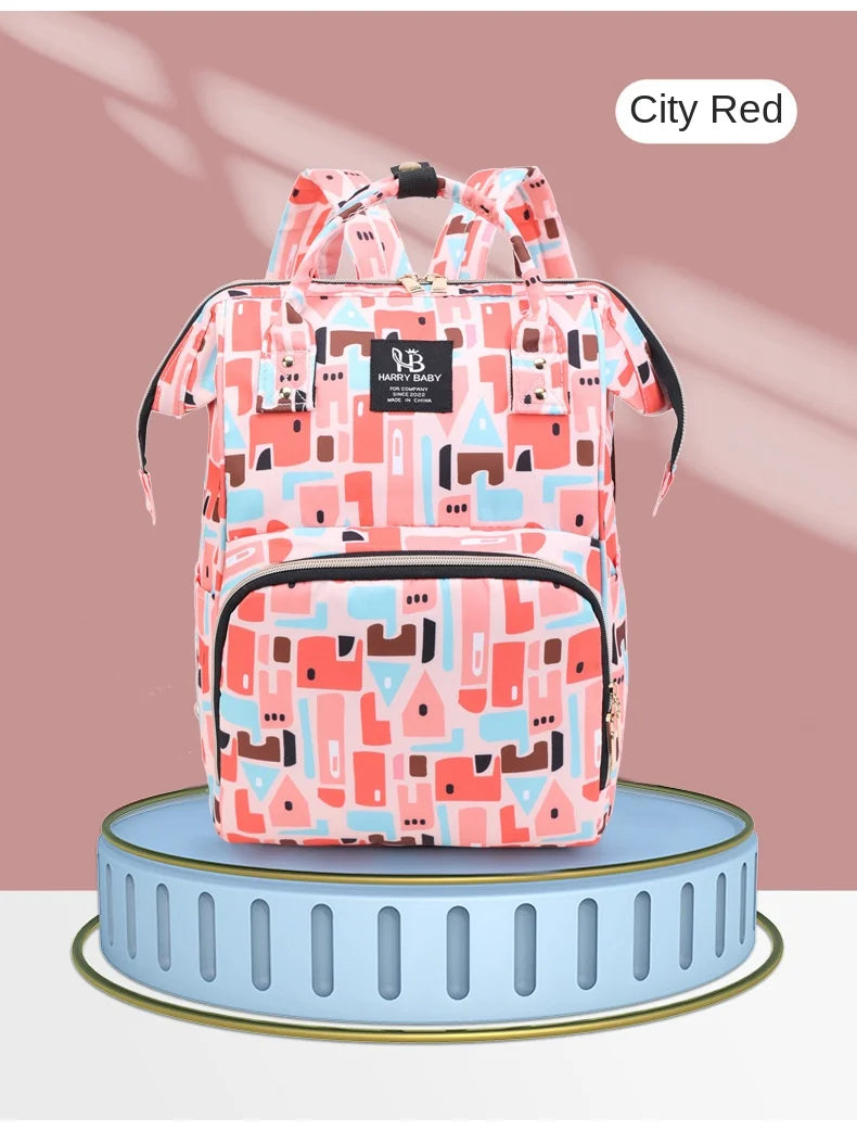 Fashion Print Nappy Backpack – Multi-Functional Large Capacity Mommy Bag for Outdoor Travel & Baby Care