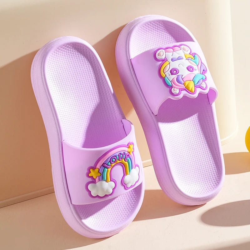 Kids Unicorn Rainbow Slippers – Non-Slip Indoor & Beach Shoes