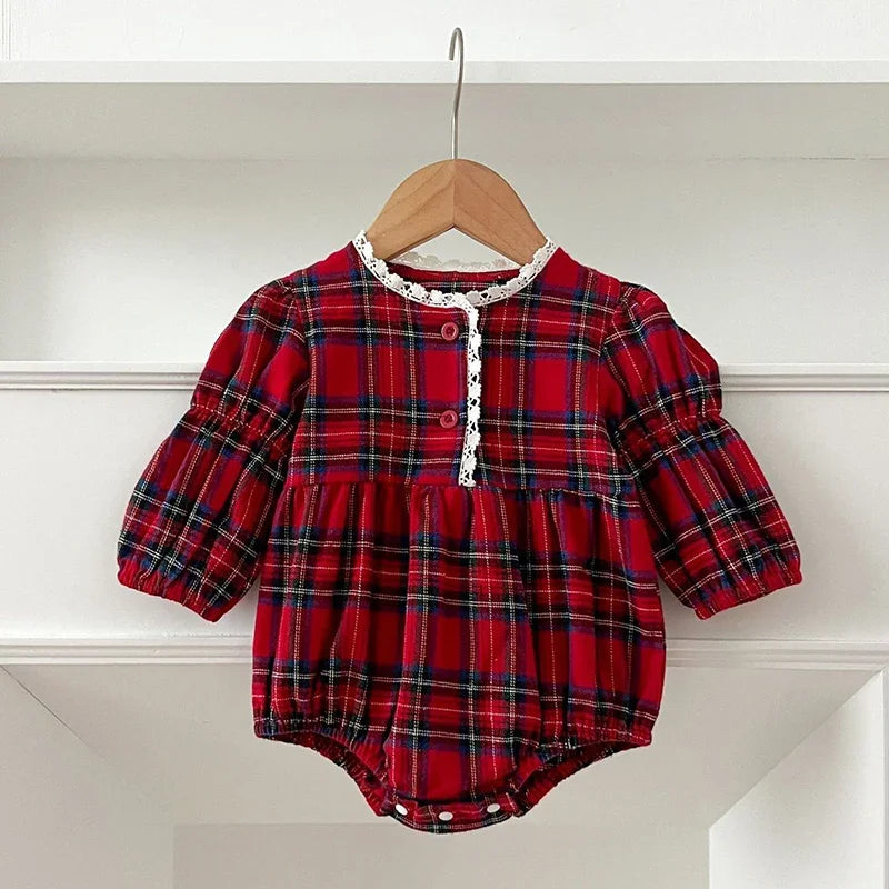 Christmas Baby Girl Red Plaid Romper