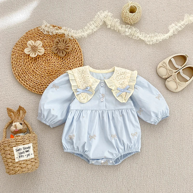 Newborn Cotton Bow & Ruffle Jumpsuit