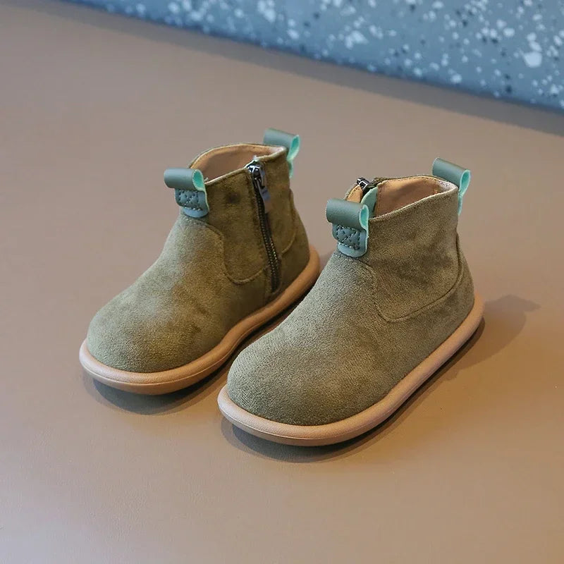 Kids Autumn/Winter Suede Boots – Plush Anti-Slip Ankle Shoes
