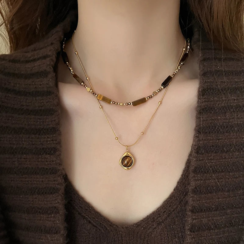 Retro Temperament Layered Tiger Eye Stone