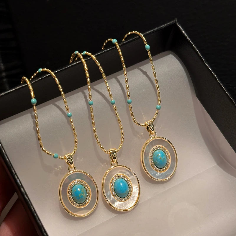 Natural Turquoise Oval Shell Pendant