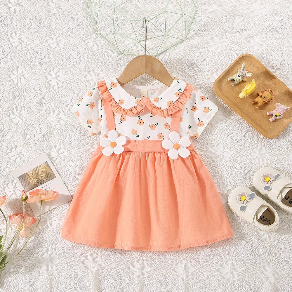 0-3 Years - Two-Piece Shoulder Strap Dress Girl Cute