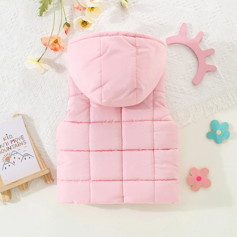 Kids Hooded Vest – Pink Elephant Print