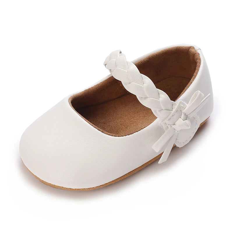 Baby Girls’ Bow Princess Shoes – Soft Leather Non-Slip Walking Sneakers