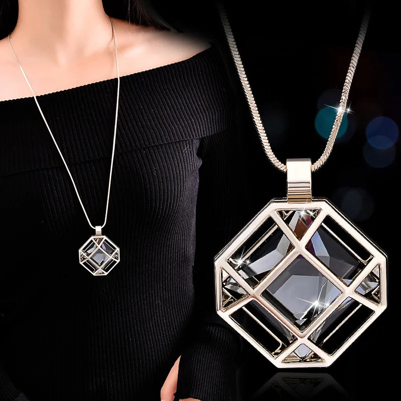New Openwork Geometric Long Necklace