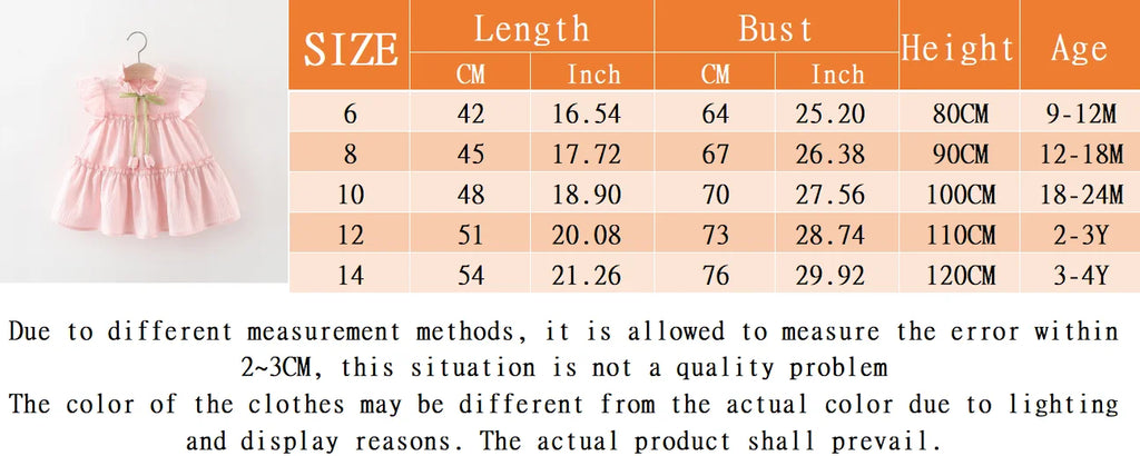 9M to4 Years Old Pink Ruffled Sleeve Baby Girl Dress