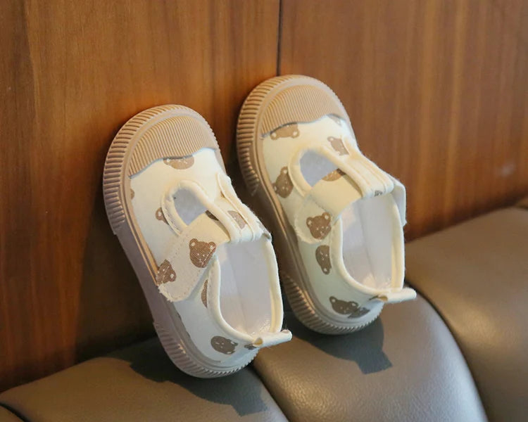 Kids’ Canvas Sneakers – Korean Cartoon Bear First Walkers