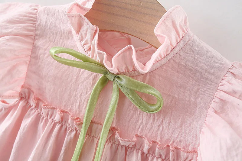 9M to4 Years Old Pink Ruffled Sleeve Baby Girl Dress