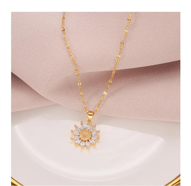 Gold Plated Sunflower Titanium Necklace