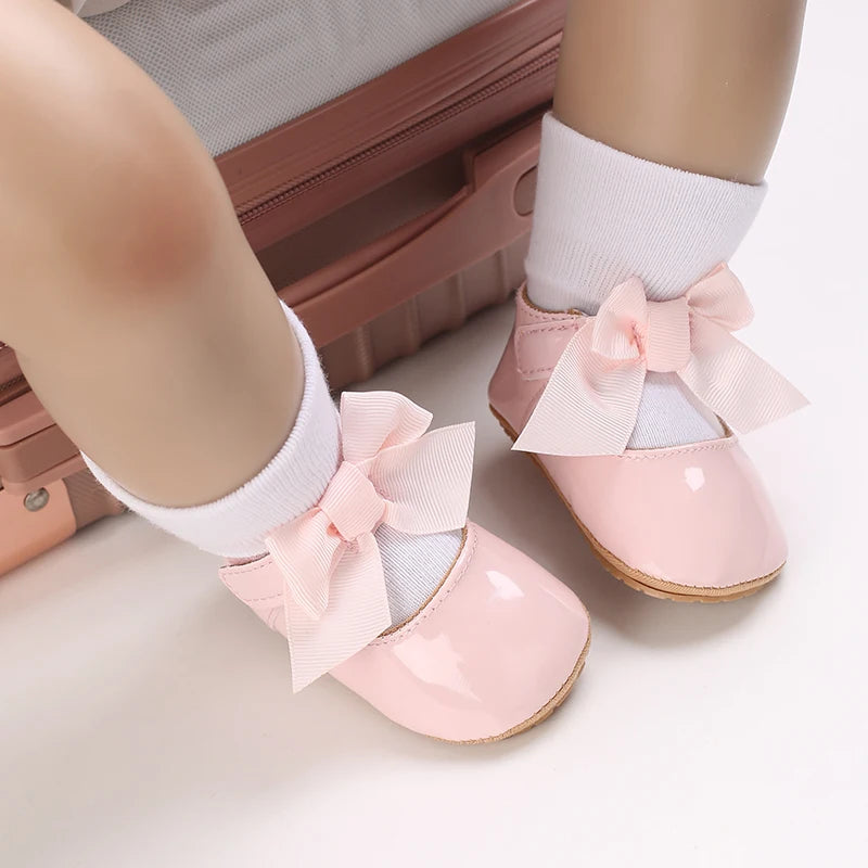 Baby Girl Bow Flats – Soft Sole Non-Slip First-Step Sandals