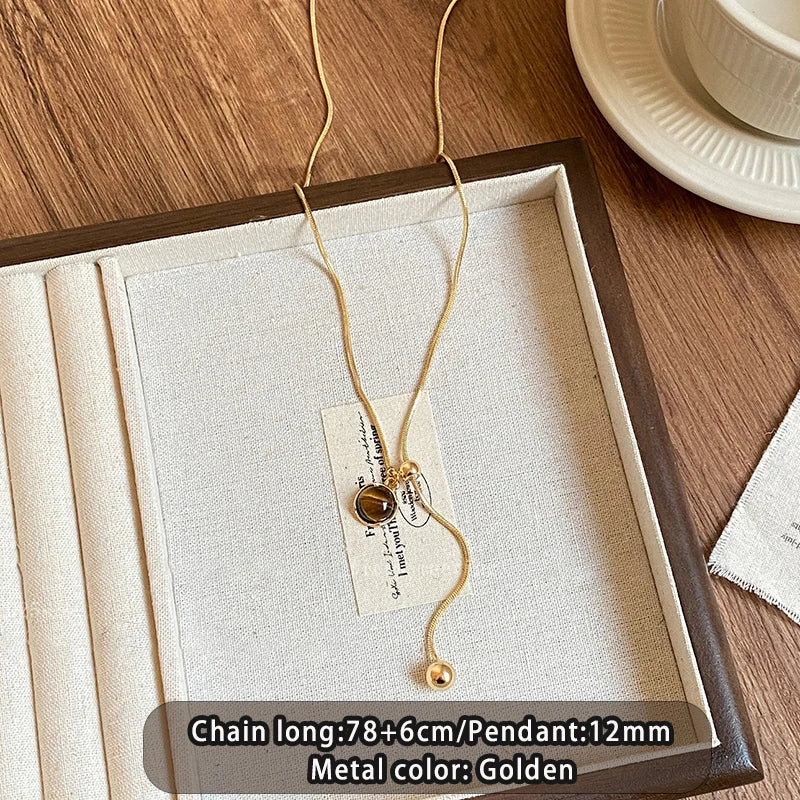 Geometric Retro Tiger Eye Stone Pendant