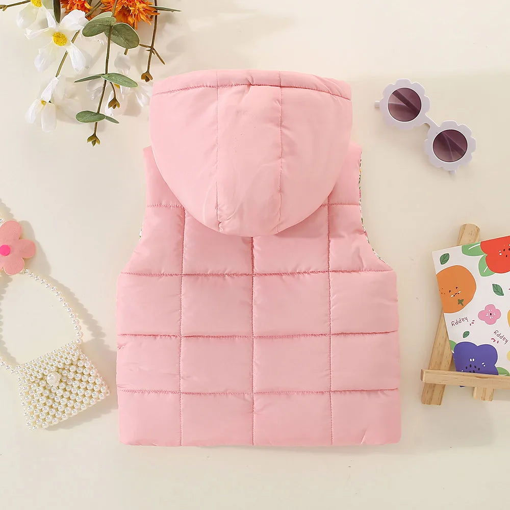 Kids Hooded Vest – Pink Elephant Print