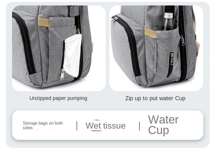 Mommy Diaper Bag – Baby Bed, Milk Bottle Storage & Changing Mat Backpack for Nursing Moms