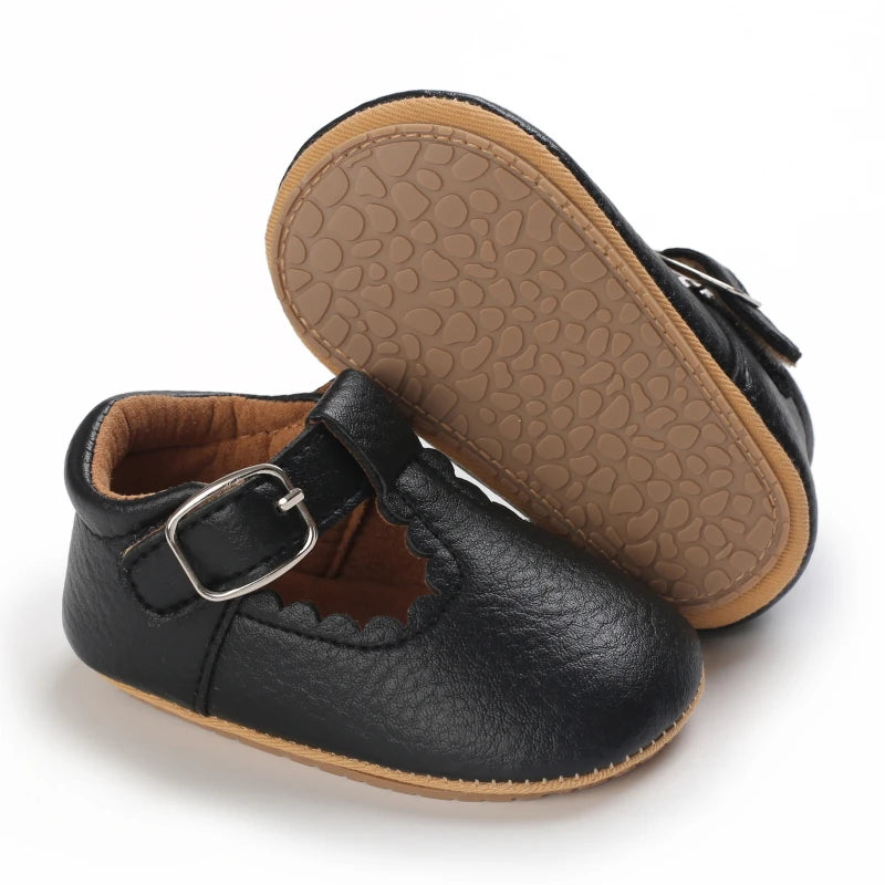 Baby Stripe Leather Shoes – Multicolor Non-Slip First Walkers