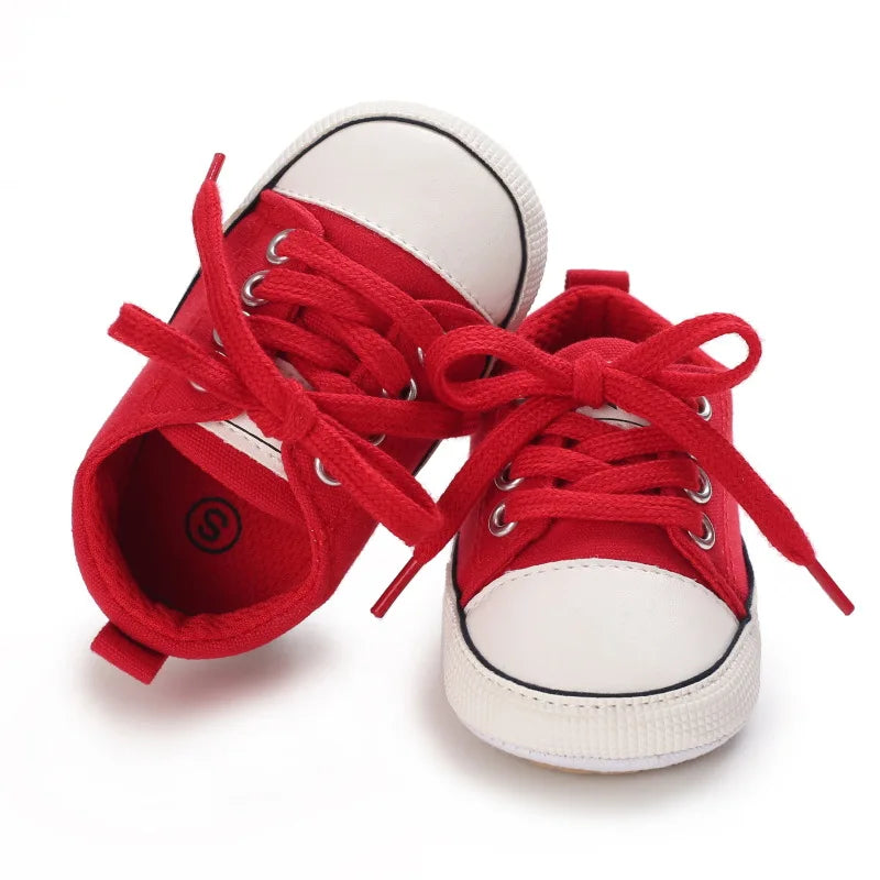 Baby Canvas Sneakers – Lace-Up Non-Slip Rubber Sole Shoes