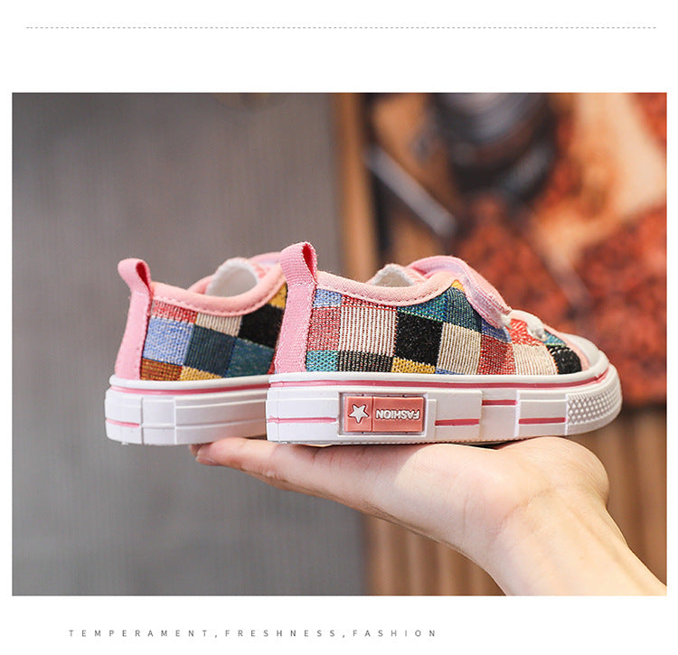 Kids’ Canvas Sneakers – Checkered Casual Shoes, Soft Sole