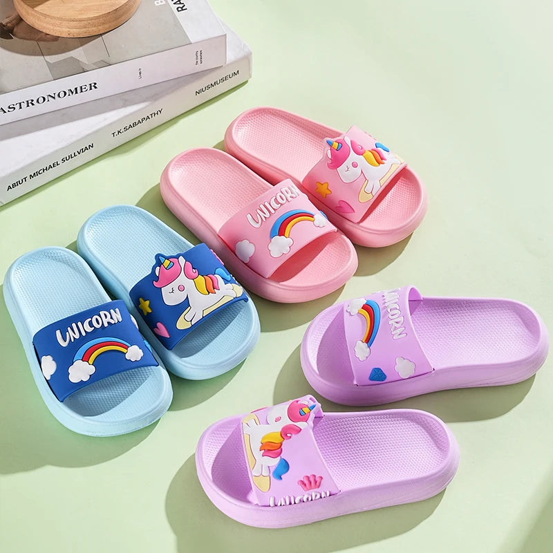 Kids Unicorn Rainbow Slippers – Non-Slip Indoor & Beach Shoes