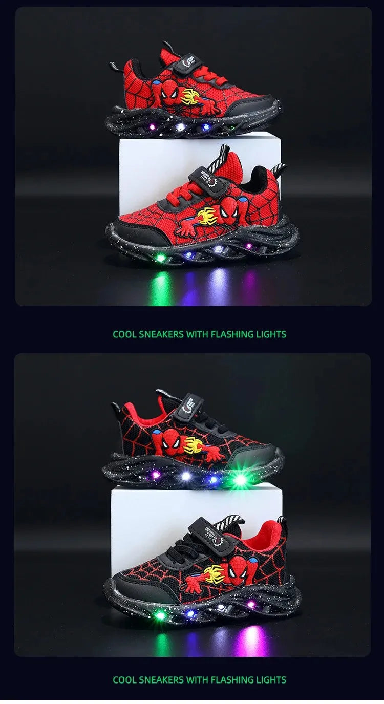 Disney Spiderman LED Sneakers – Boys’ Light-Up Mesh Shoes (Size 21–30)