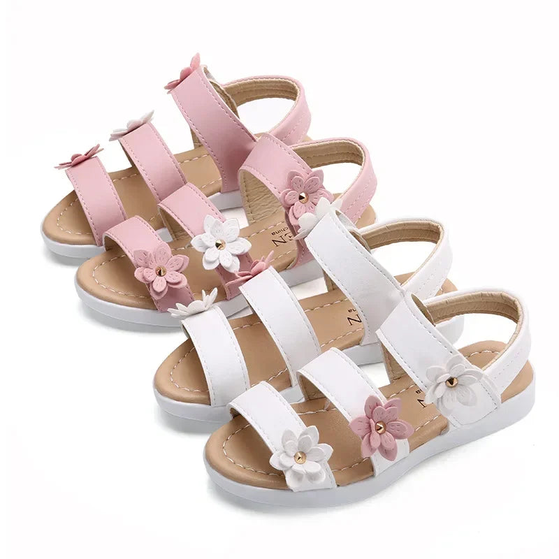 Girls’ Floral Gladiator Sandals – Soft Summer Beach Shoes