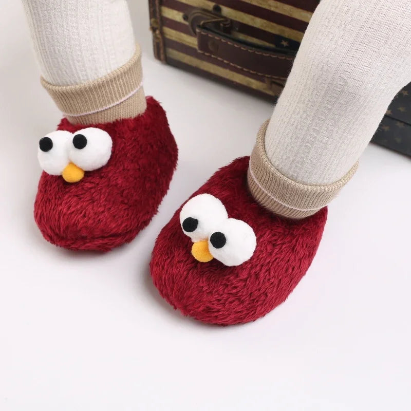 Baby Cartoon Elastic Plush Shoes (0–18M) – Soft Warm Socks Sneakers