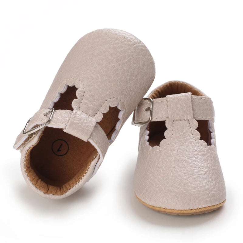 Baby Stripe Leather Shoes – Multicolor Non-Slip First Walkers