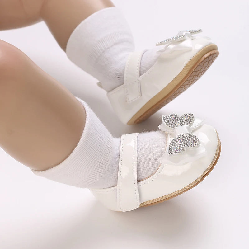 Baby Girls’ Bow Princess Shoes – Soft Leather Non-Slip Walking Sneakers
