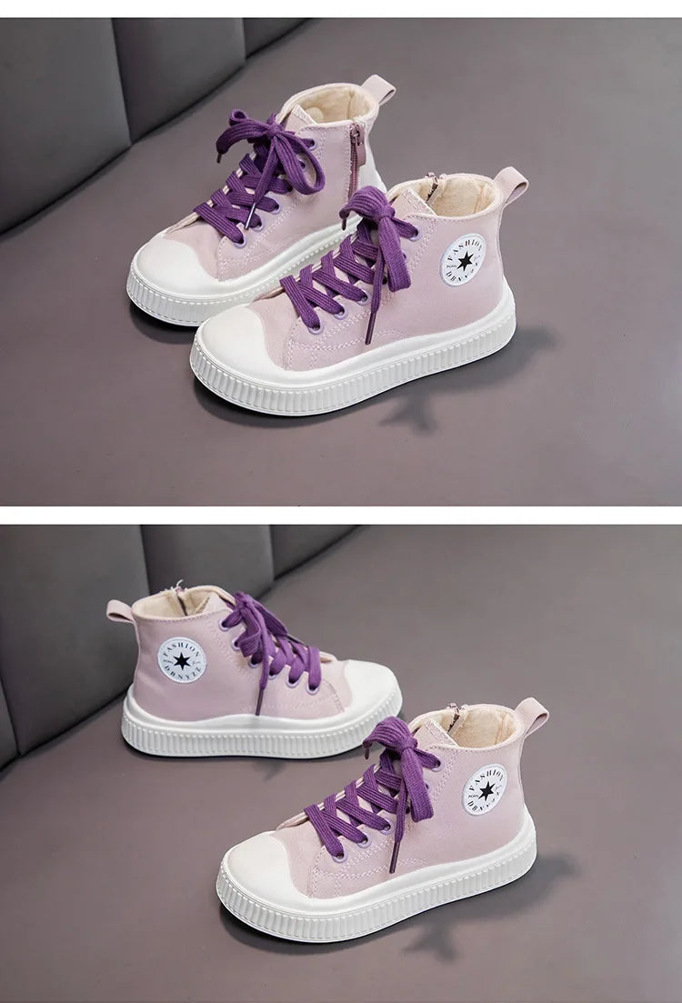 Kids Canvas Sneakers – Zipper Boots, Comfortable & Breathable Shoes