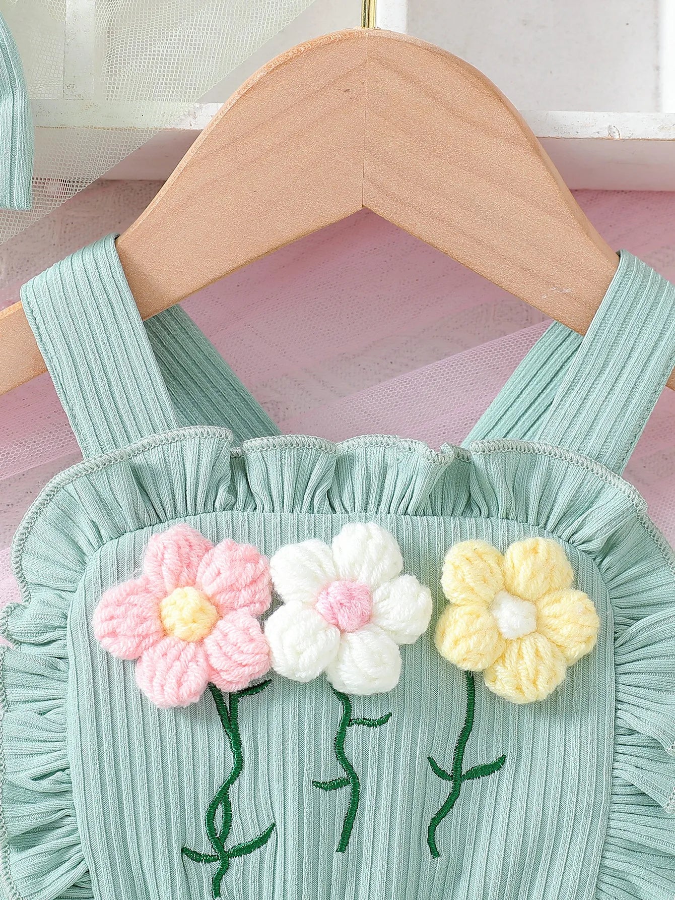 3D Flower Embroidery Straps and Matching Headband 2-Piece Set